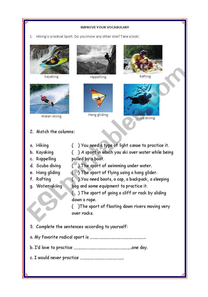 Radical Sports worksheet