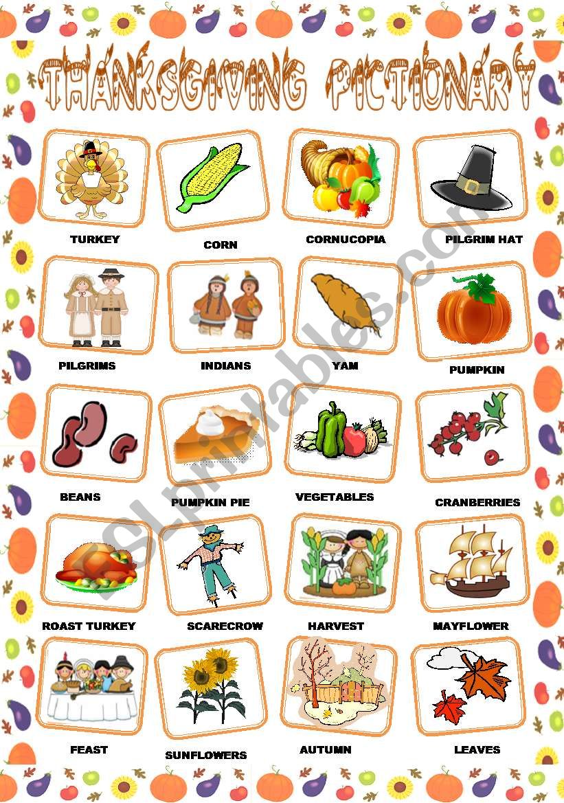 THANKSGIVING PICTIONARY worksheet