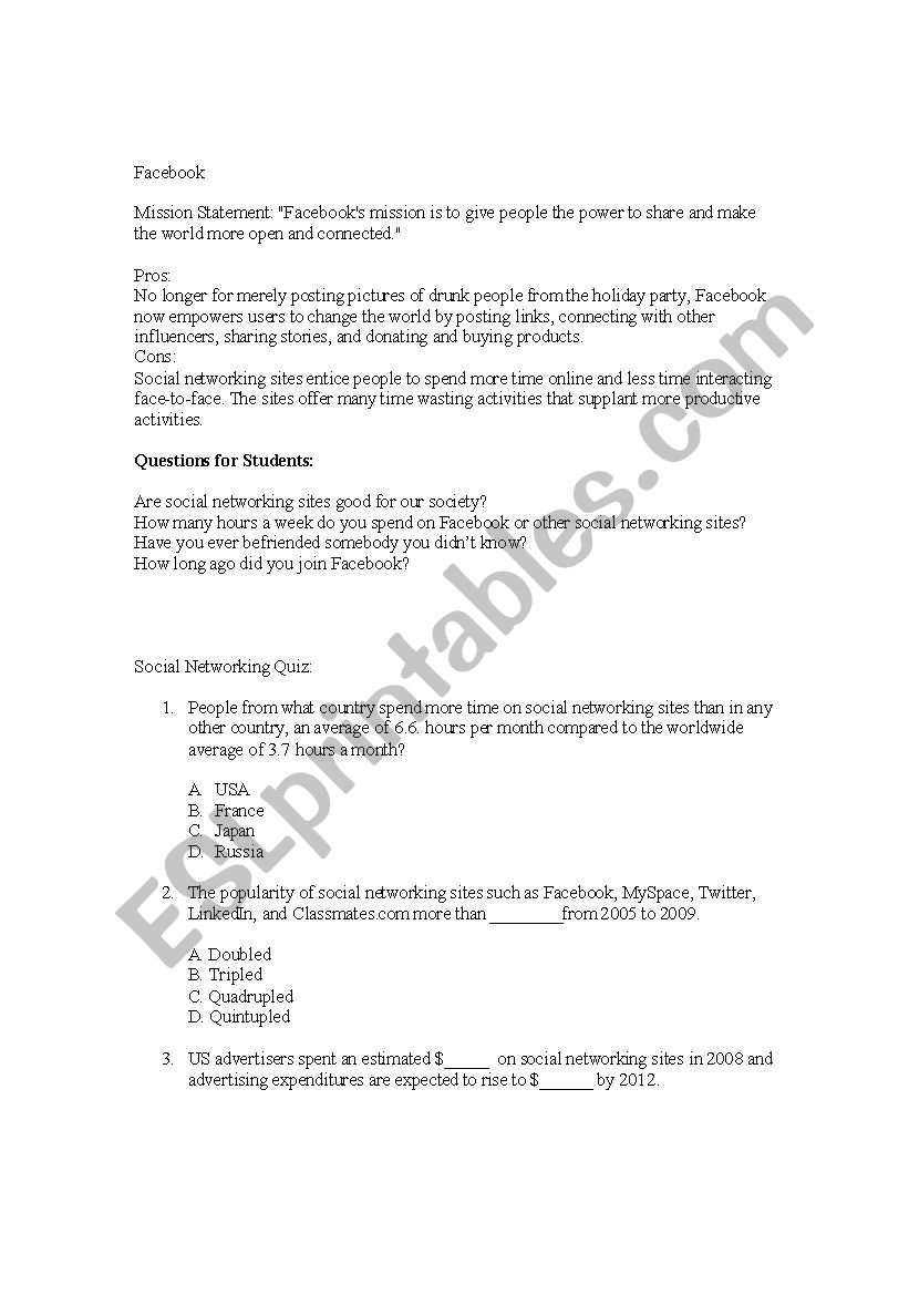 Role of Social Networking Lesson