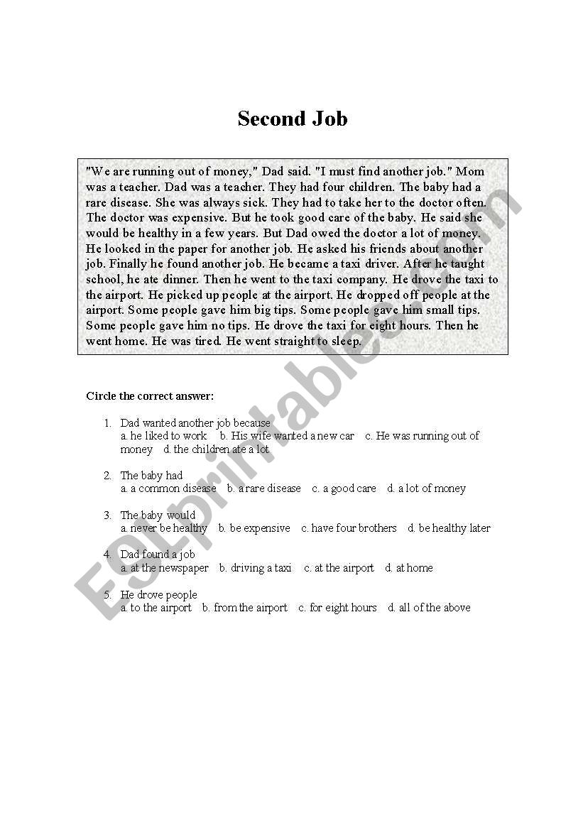 Second Job worksheet