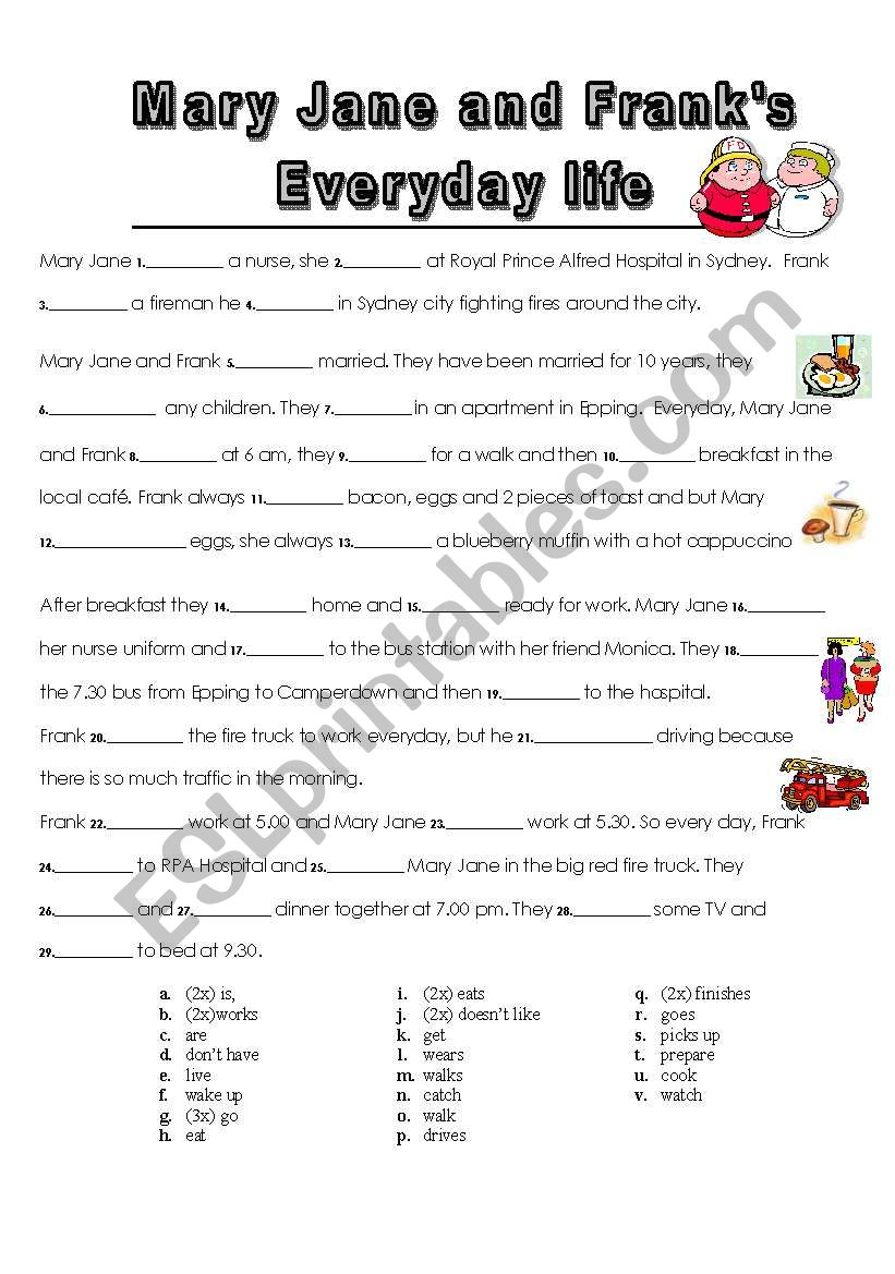 everyday life- present simple worksheet