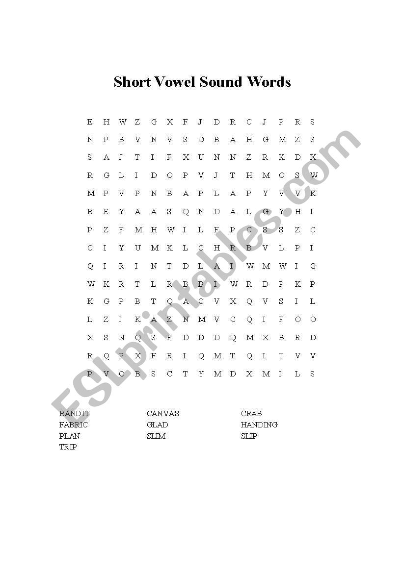 Short Vowels Sound Search worksheet