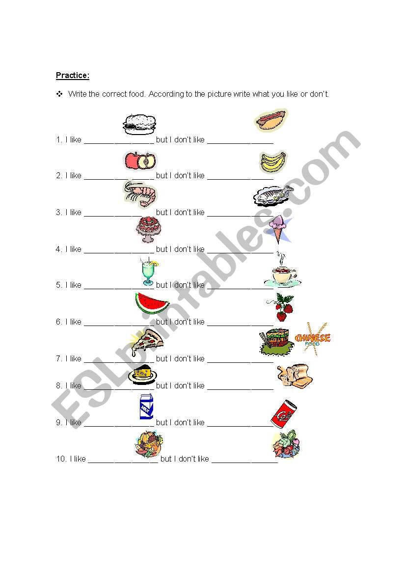 Likes and Dislikes worksheet