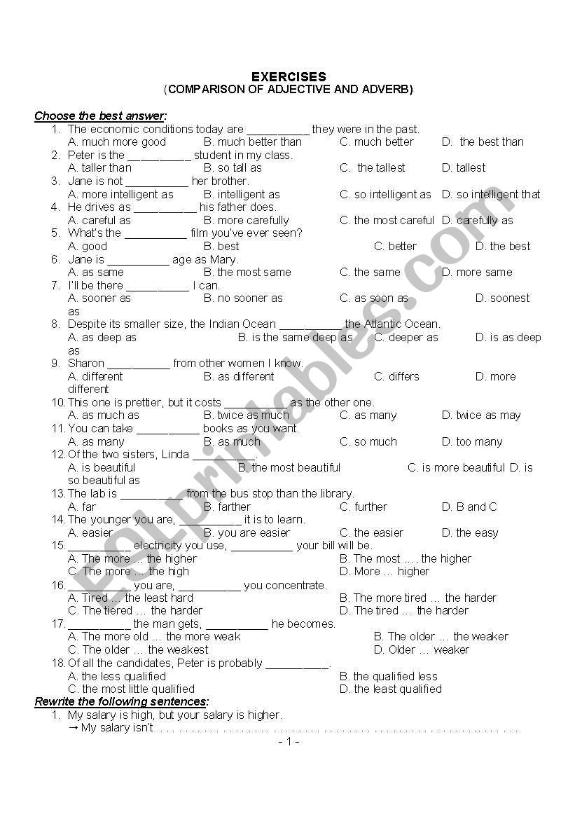 comparison worksheet