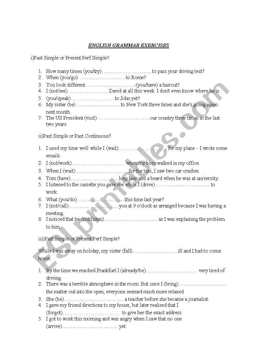 grammar exercises worksheet