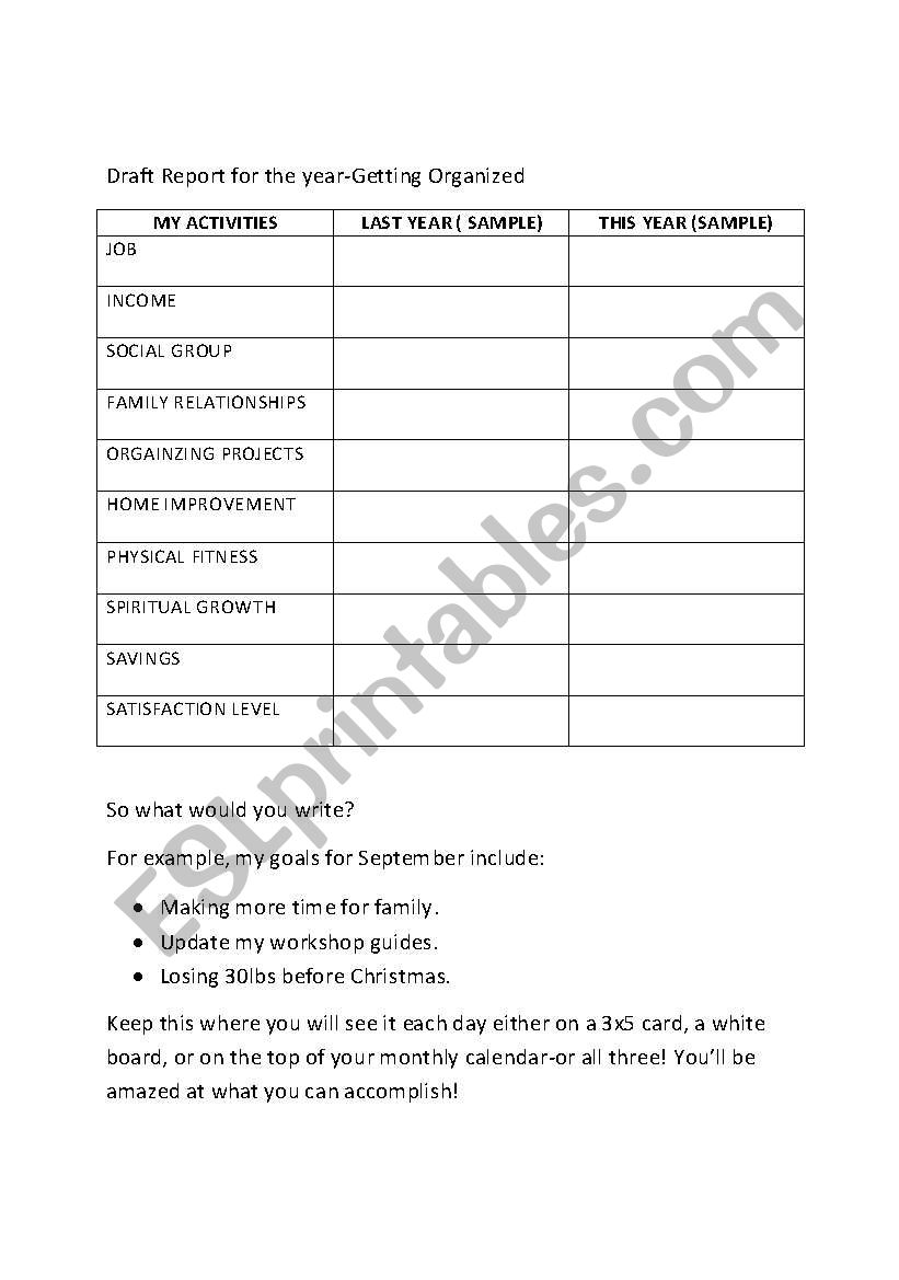 Mind Your Clutter - Balance Your Life Worksheet