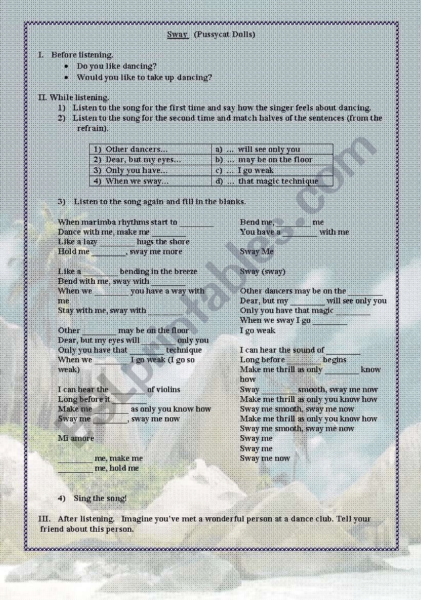 Sway   (Pussycat Dolls) worksheet