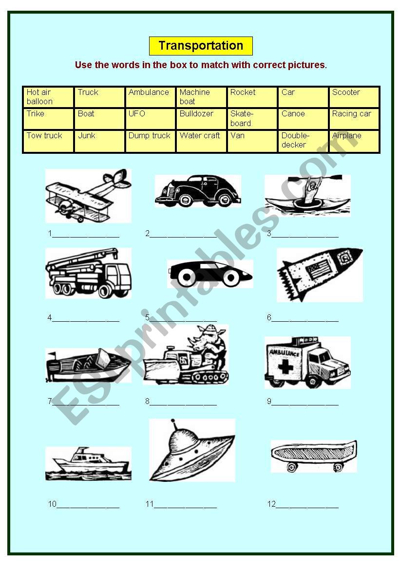 vehicle worksheet