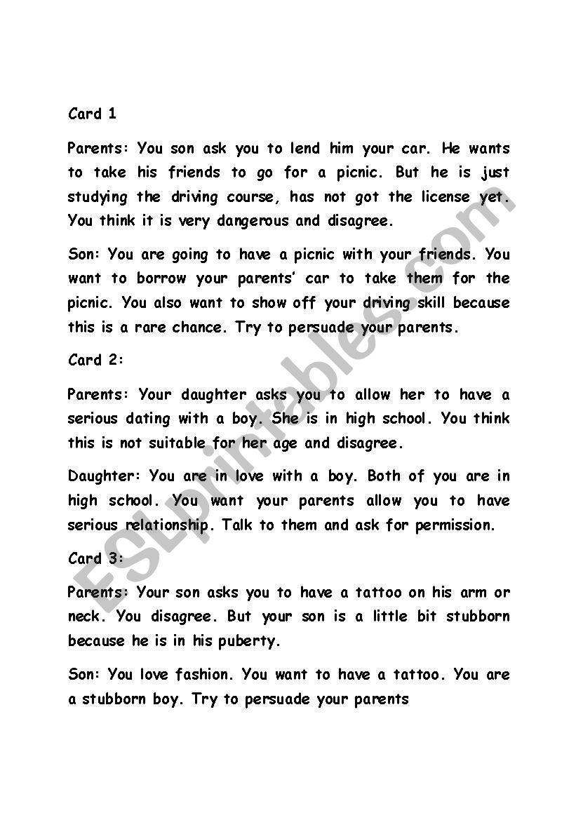 Parent-Children role play worksheet