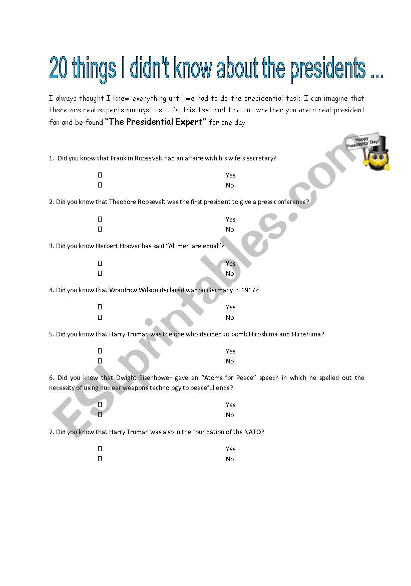 Introductory quiz about the American presidents