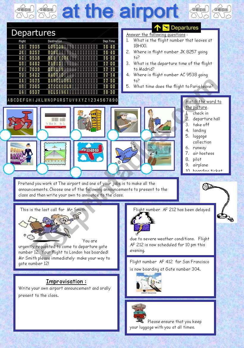 at the airport worksheet