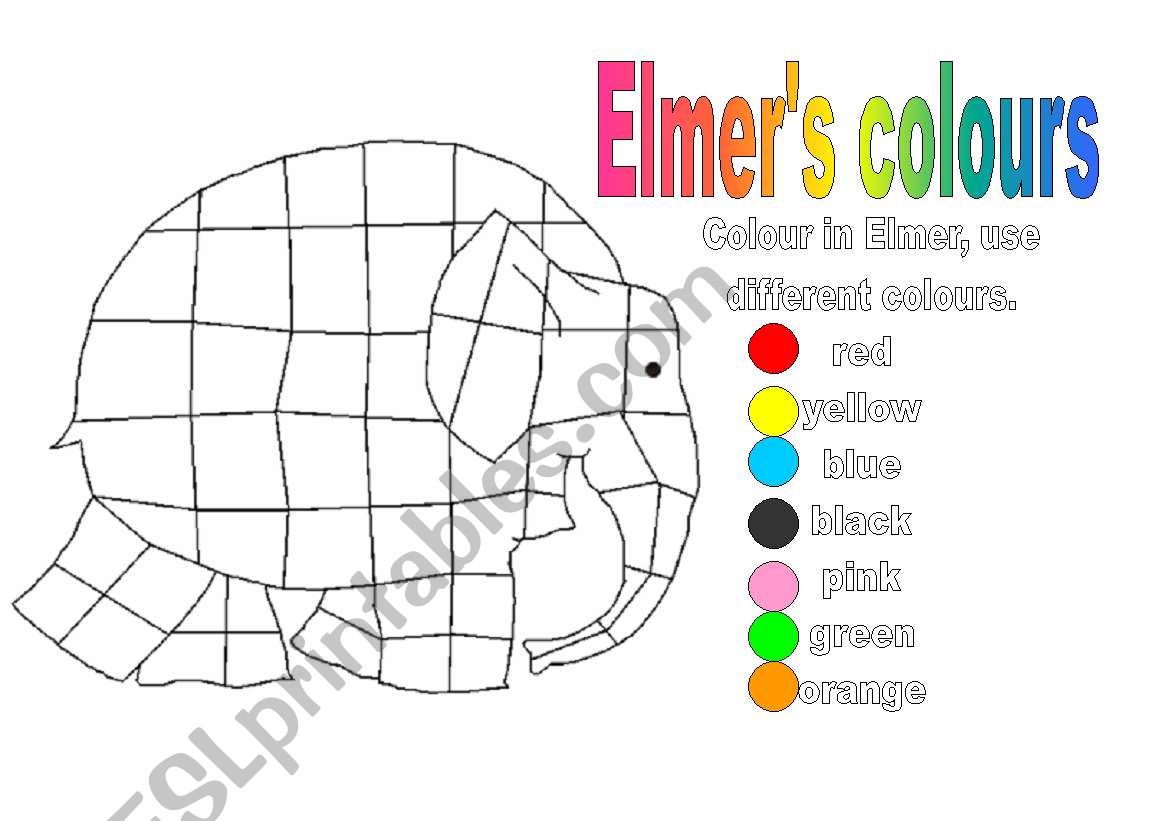 colour in elmer worksheet