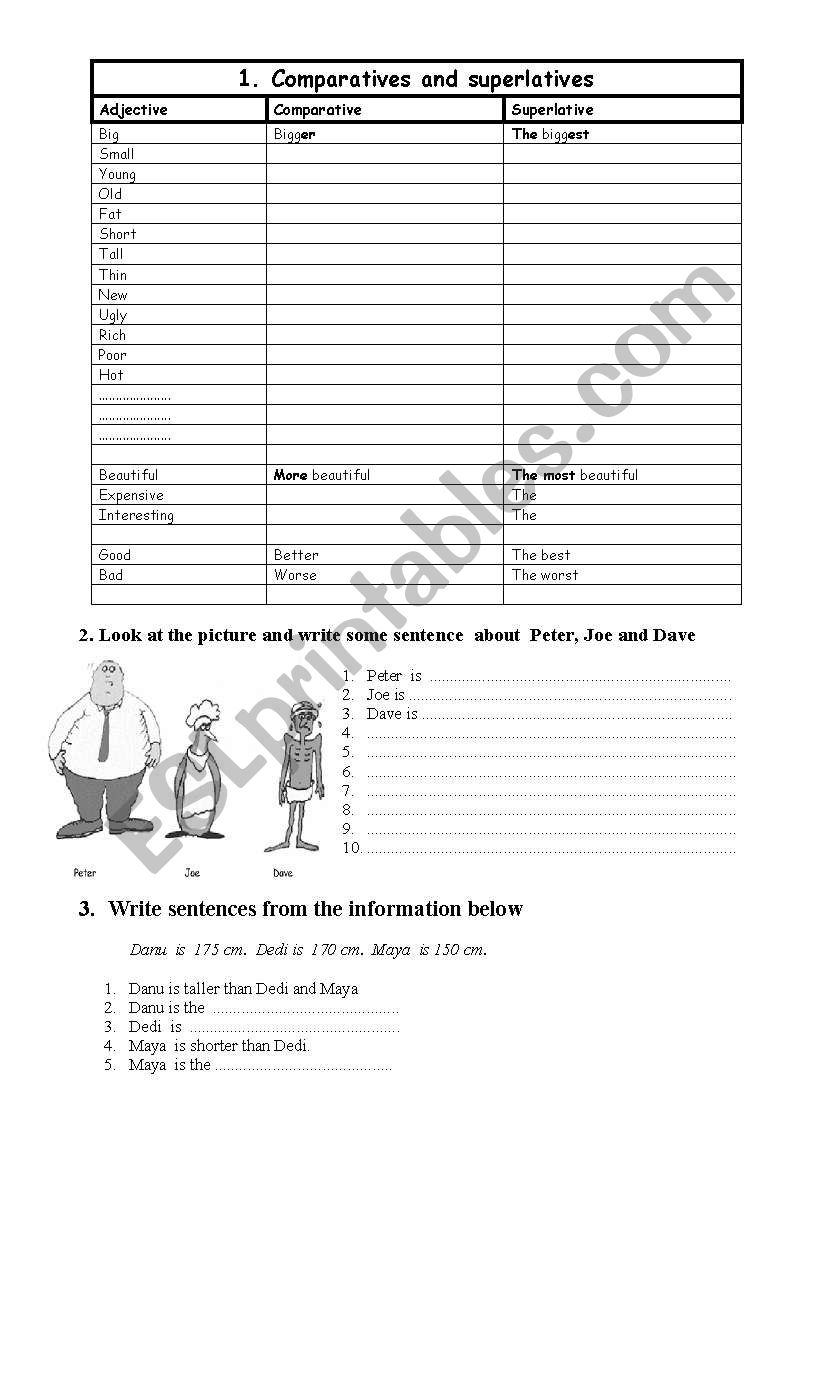 Comparative and Superlative worksheet