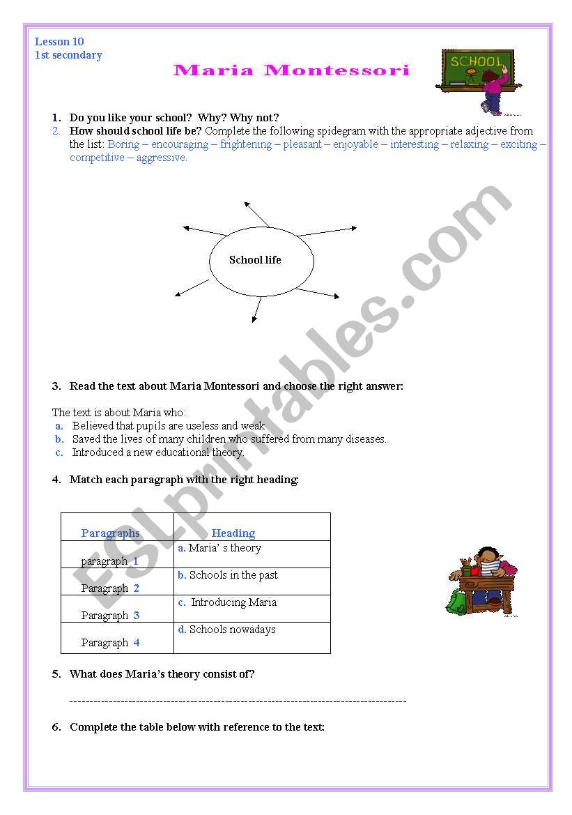  Reading: Maria Montessori worksheet