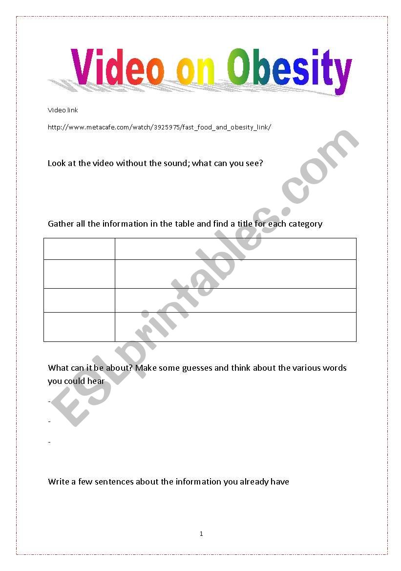 video on obesity worksheet