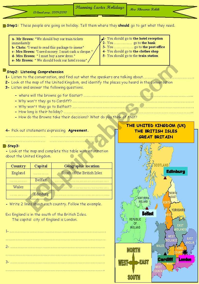 Planning Easter Holiday worksheet