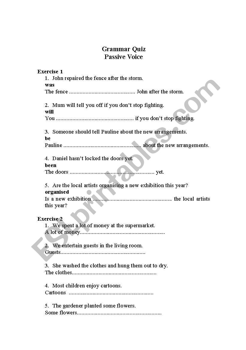 Passive Voice worksheet