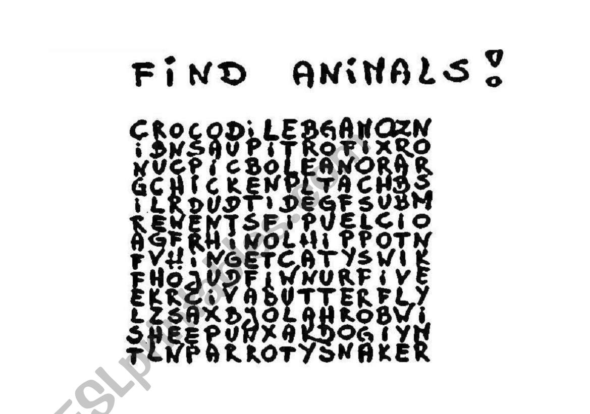 animals - wordsearch worksheet