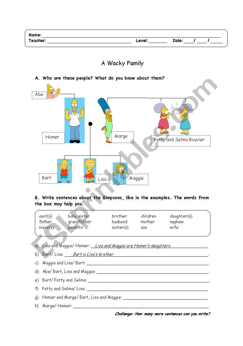 Family (possessive case) worksheet