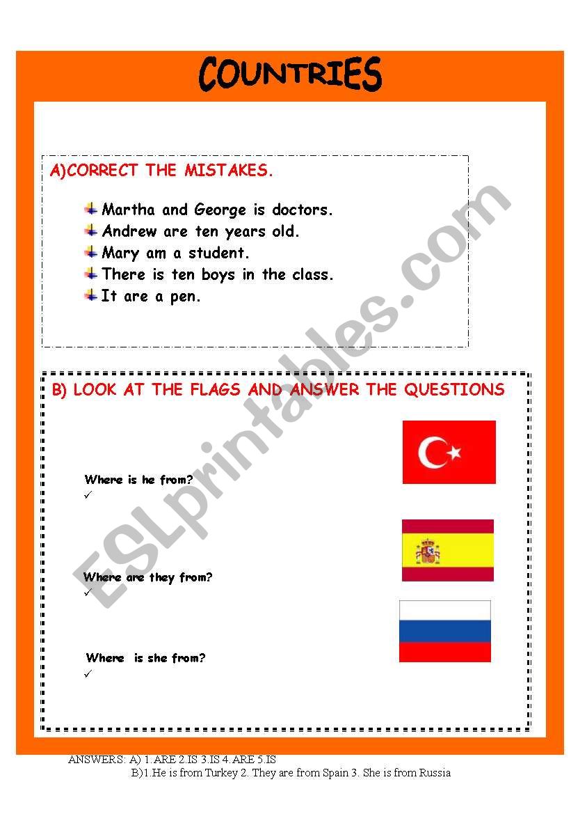 COUNTRIES worksheet