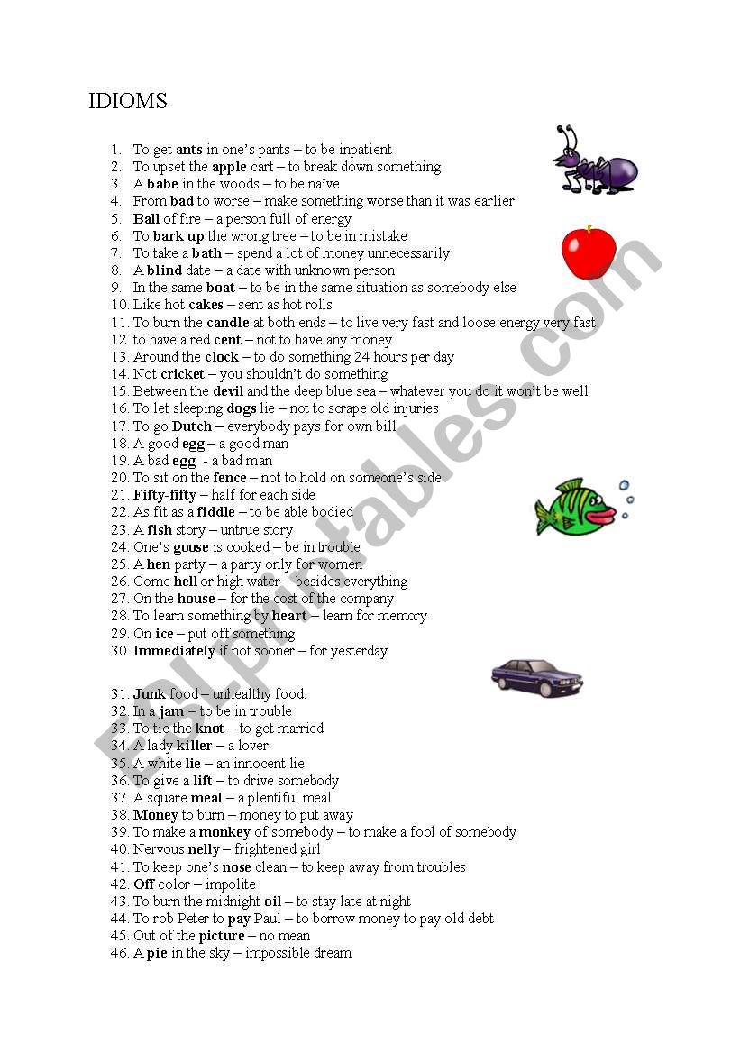 IDIOMS worksheet