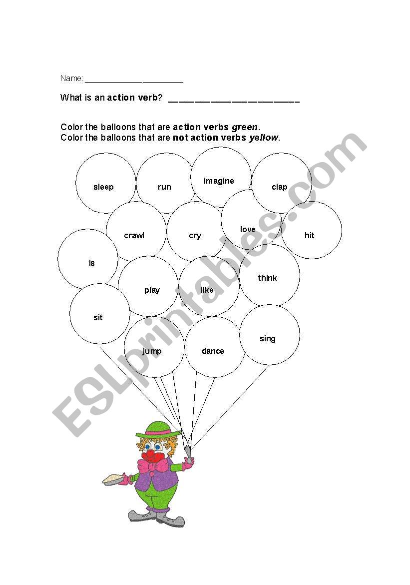 Action And Non Action Verbs Worksheets