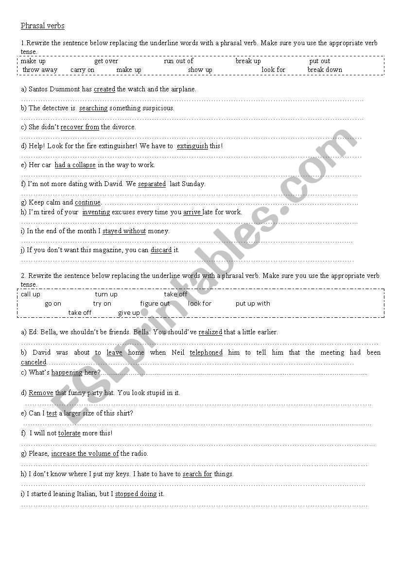 Phrasal verbs worksheet