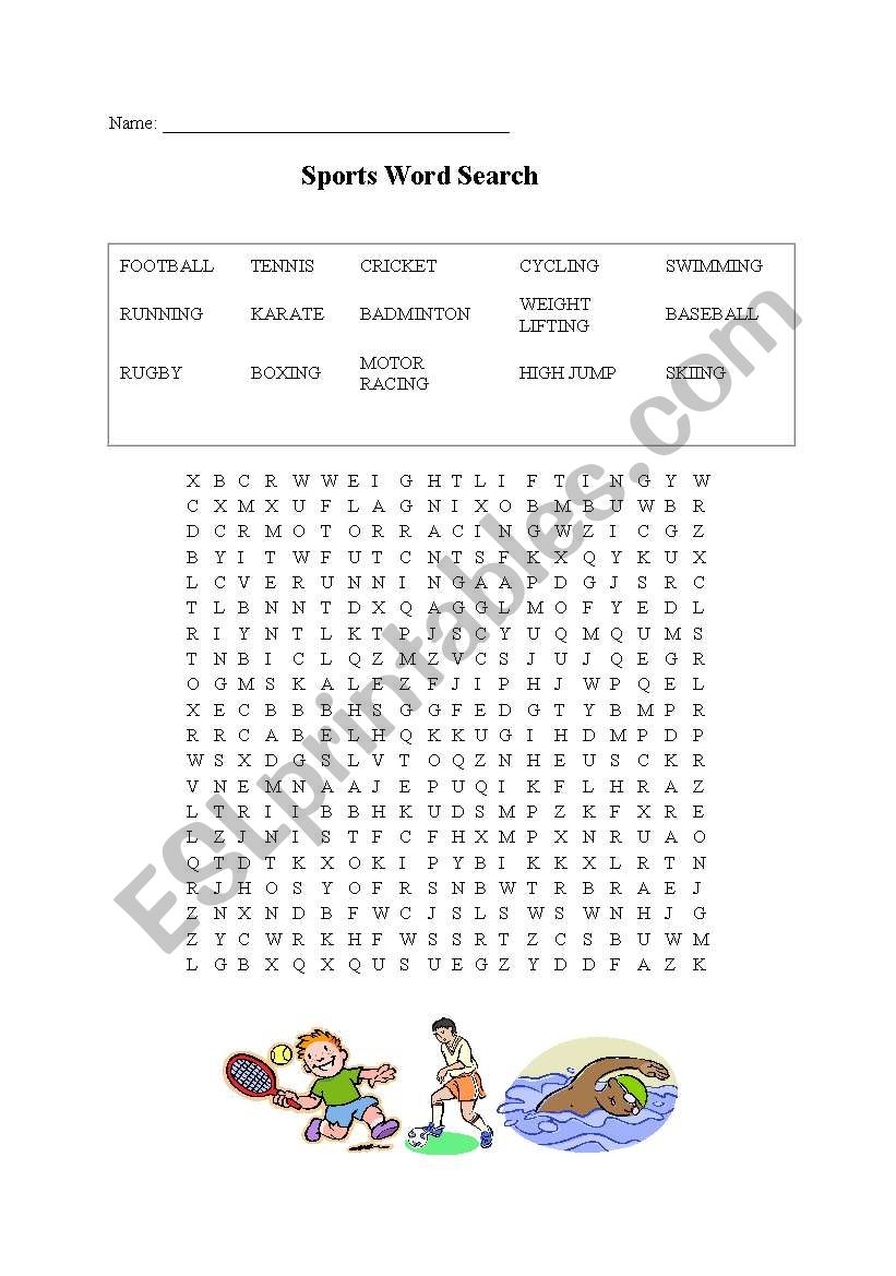 Sports word search worksheet