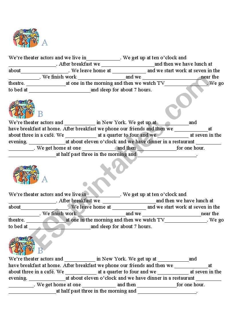Actors Daily Routine worksheet