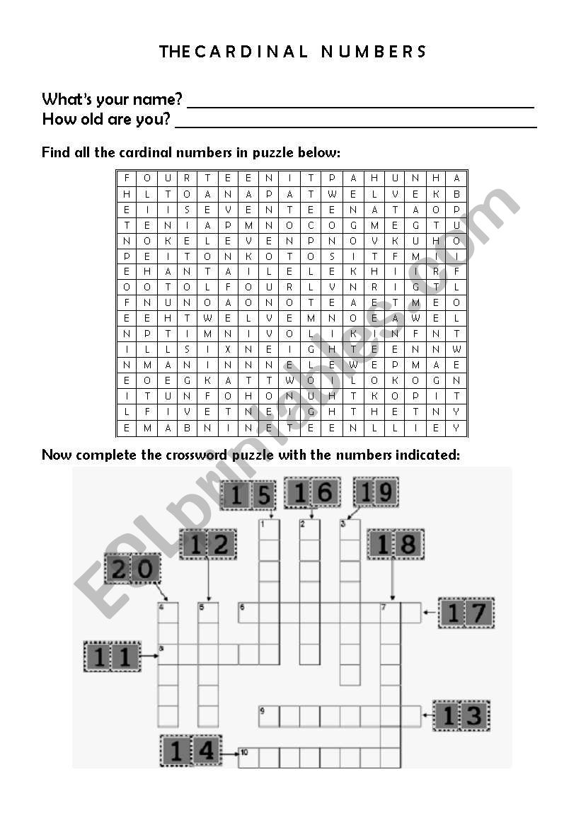 Cardinal Numbers worksheet