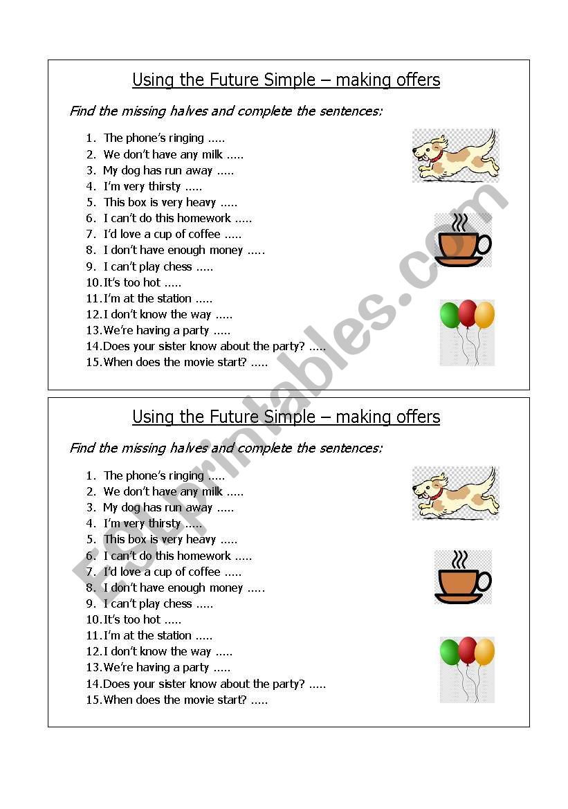 Future simple matching game worksheet