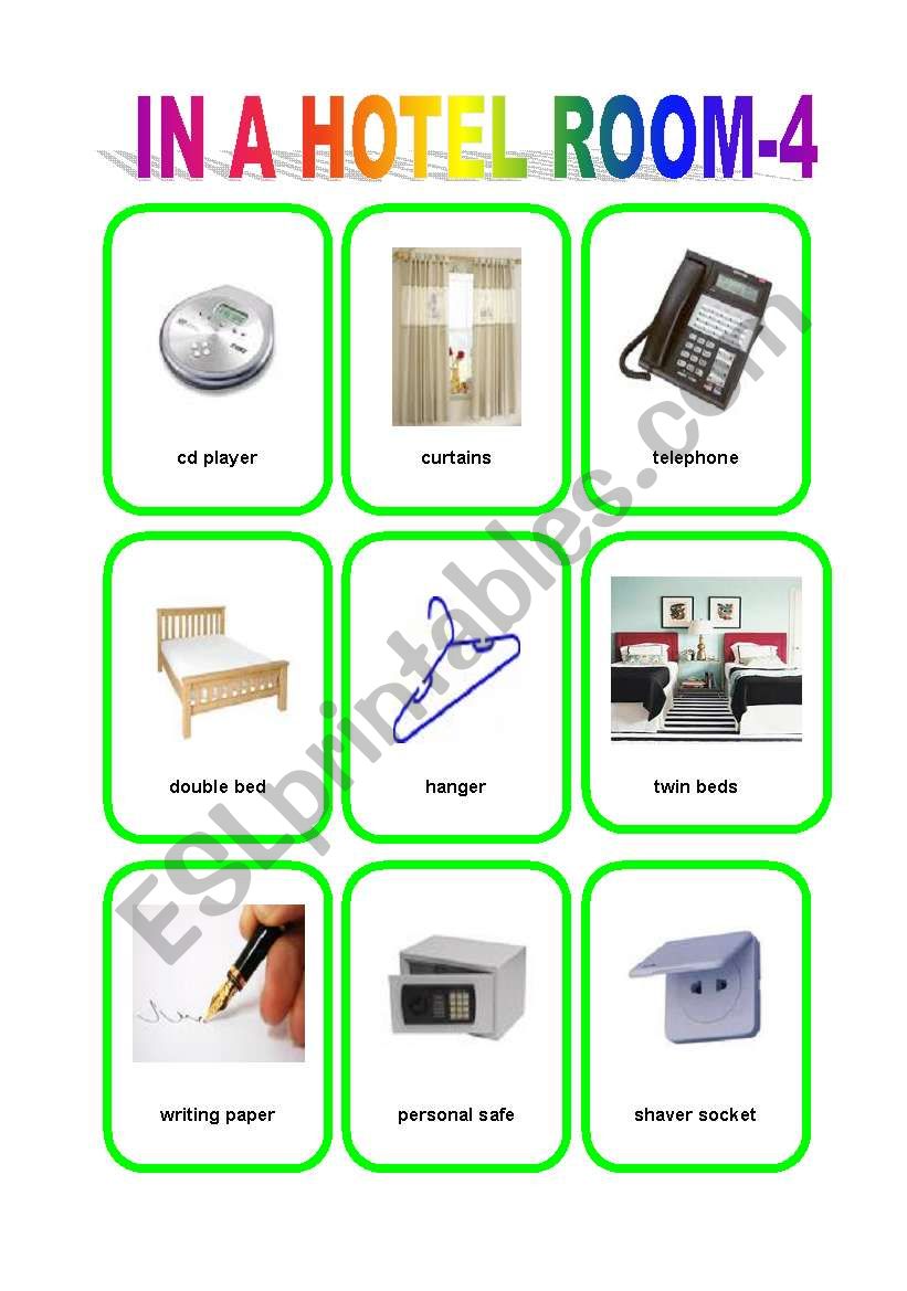 In a Hotel Room cards-4 worksheet