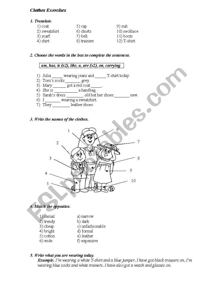 Clothes exercises worksheet