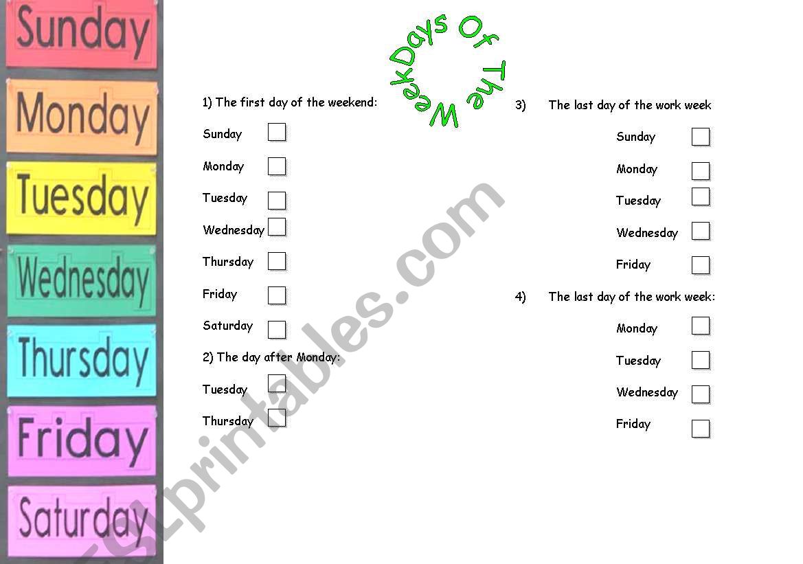 days of the week worksheet