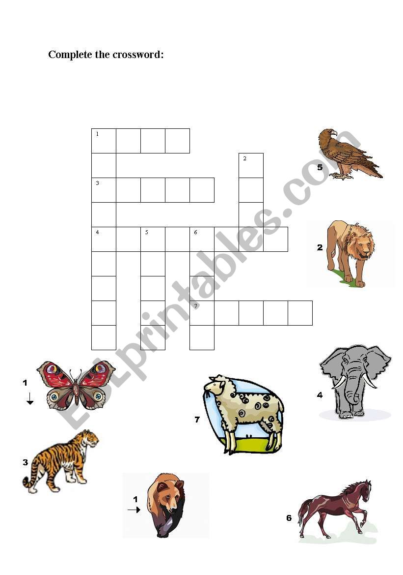 crossword of animal worksheet
