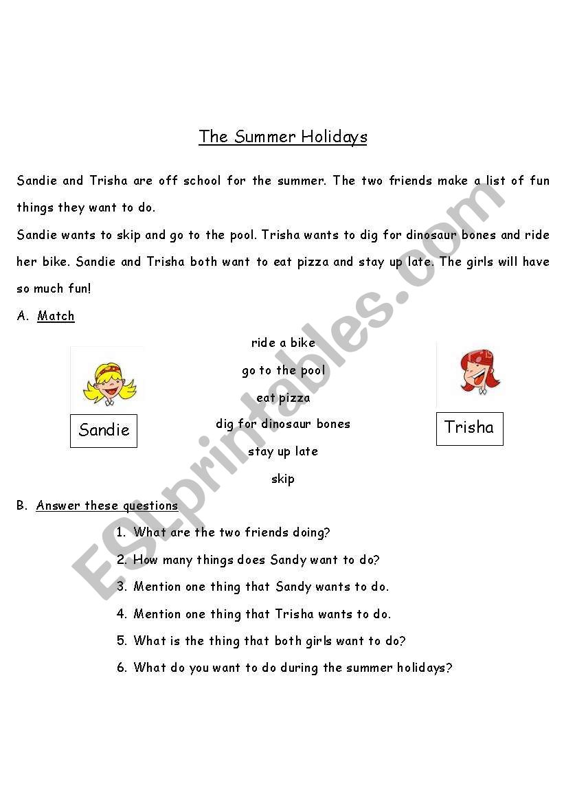 The summer holidays worksheet