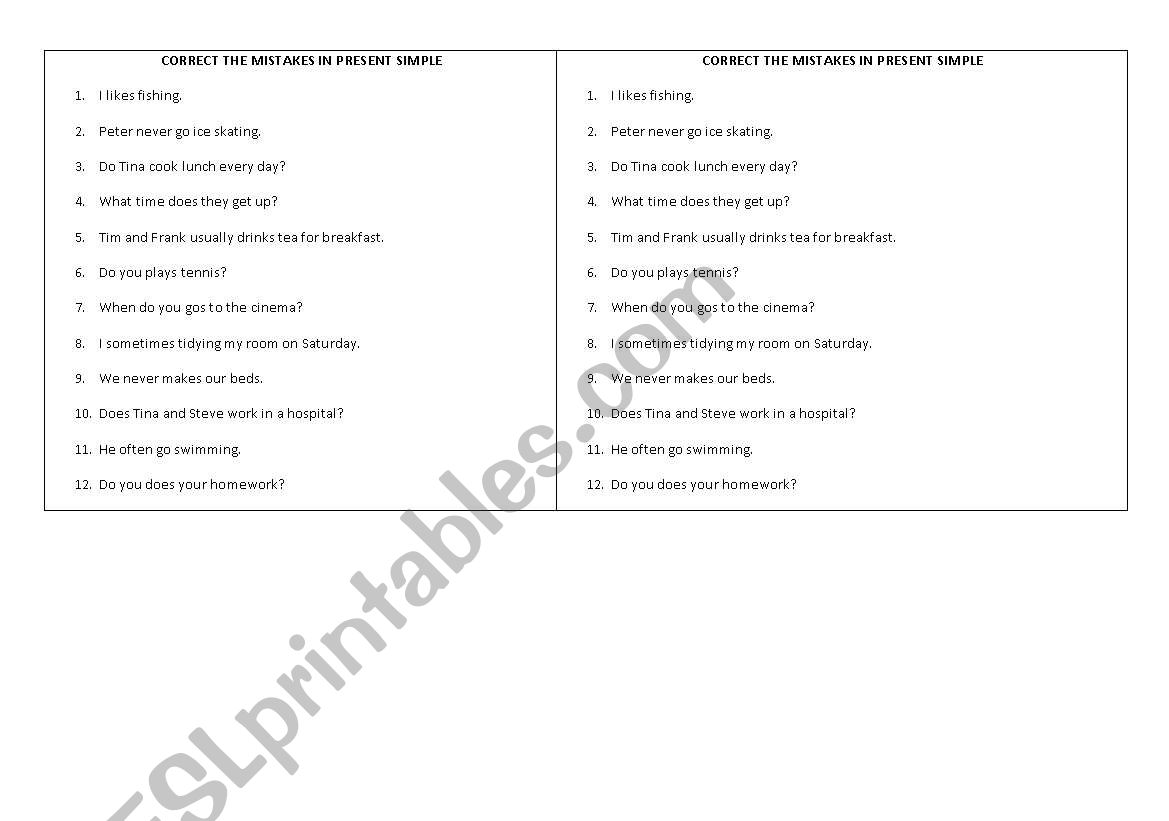 correct the mistakes worksheet