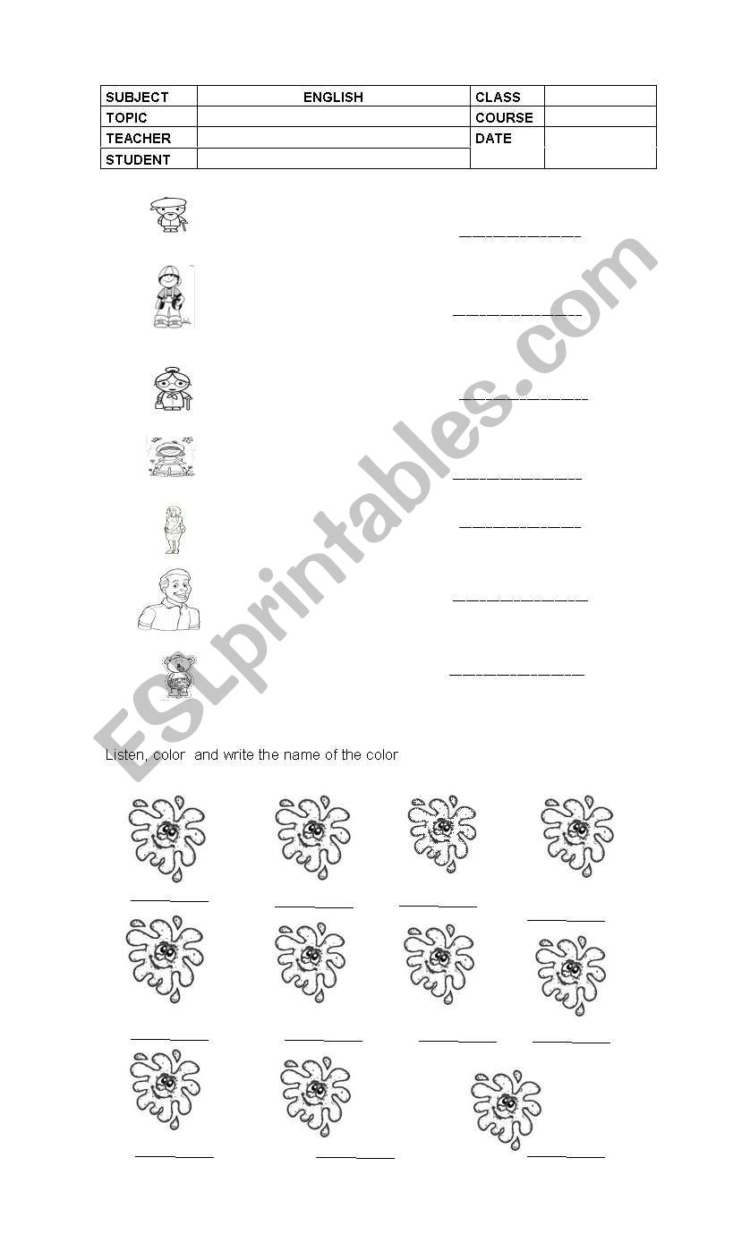 FAMILY AND COLORS worksheet