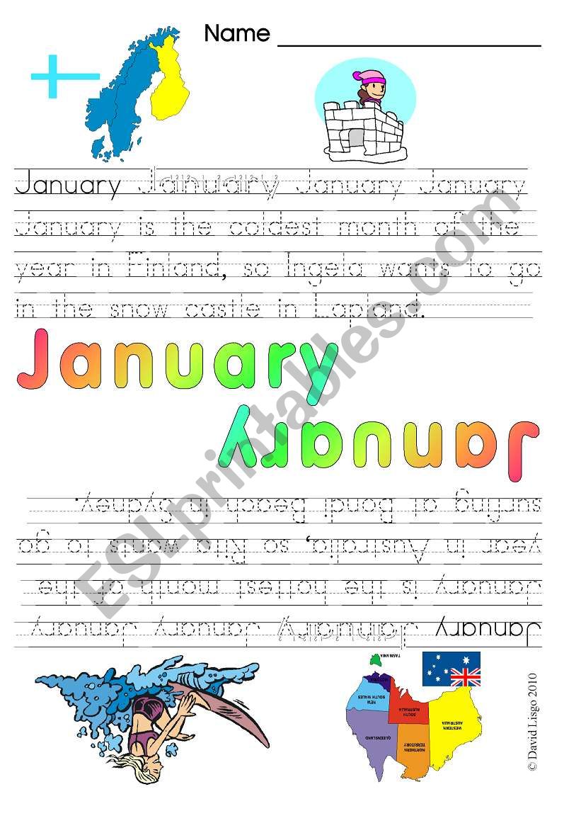 Months of the Year: January and February (4 worksheets color and B & W)