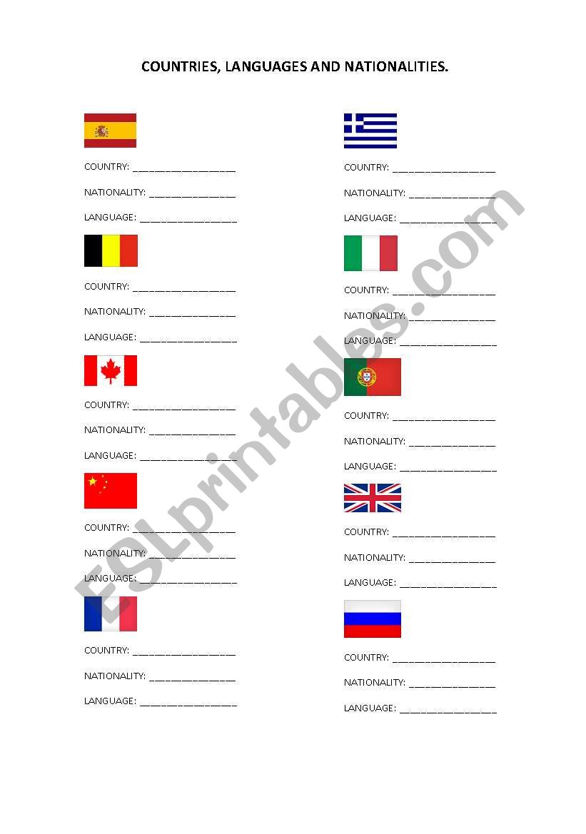 COUNTRIES, LANGUAGES AND NATIONALITIES