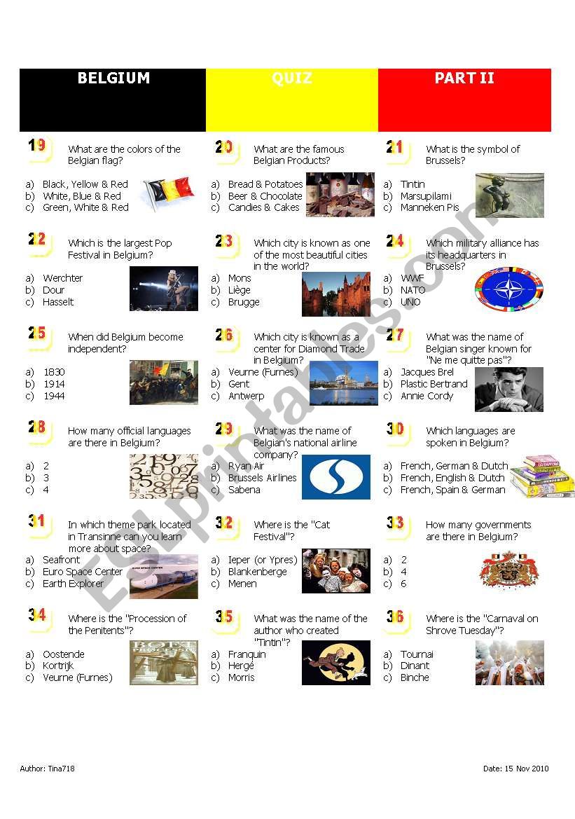 Belgium - Part II worksheet