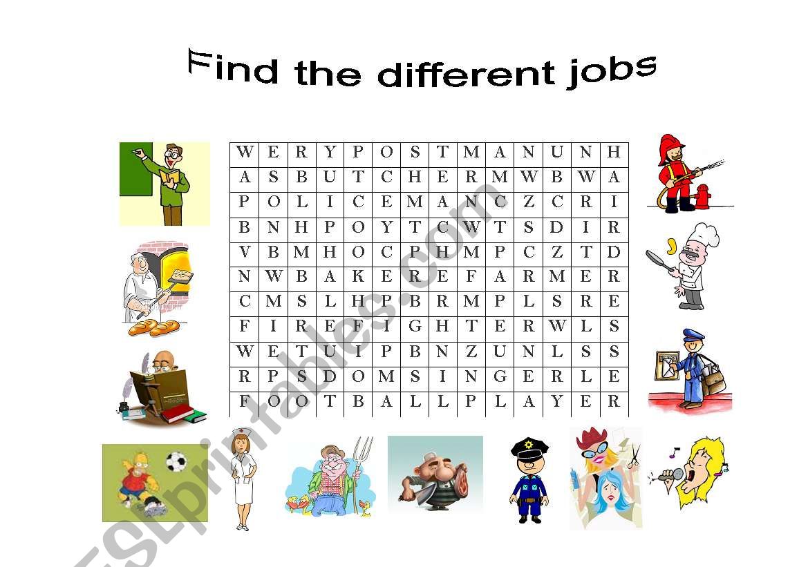 FIND THE DIFFERENT JOBS worksheet
