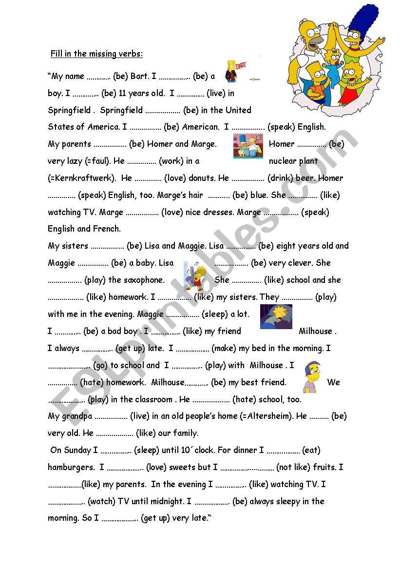 present tense worksheet