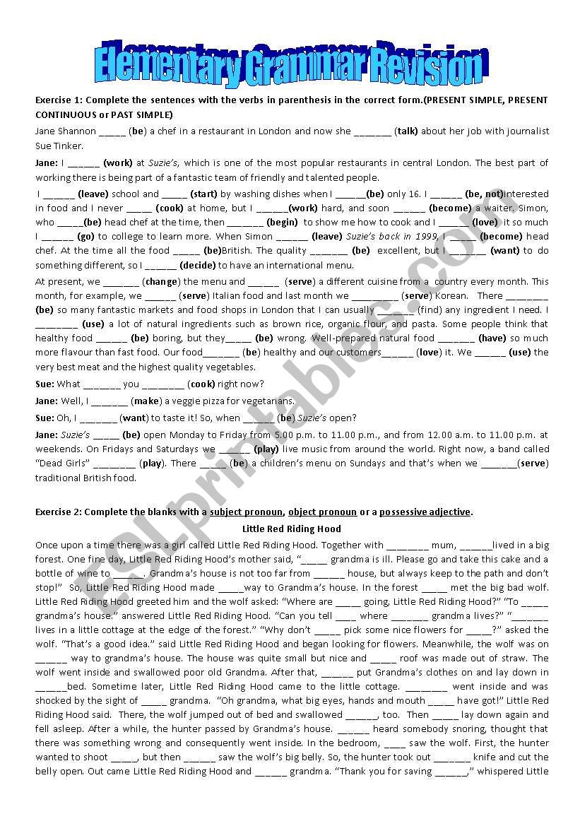 Elementary Grammar and Vocabulary Revision