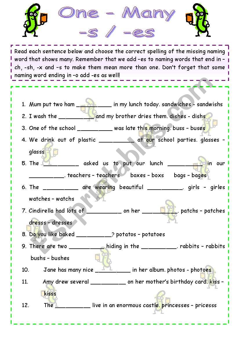 One-Many -s/-es worksheet