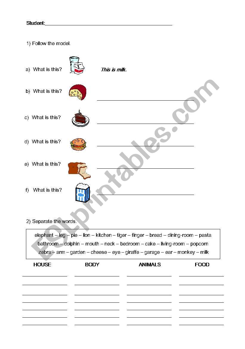 Vocabulary worksheet