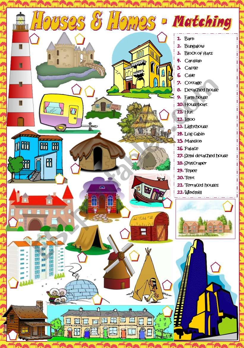 HOUSES & HOMES - Matching - ESL worksheet by mariaolimpia