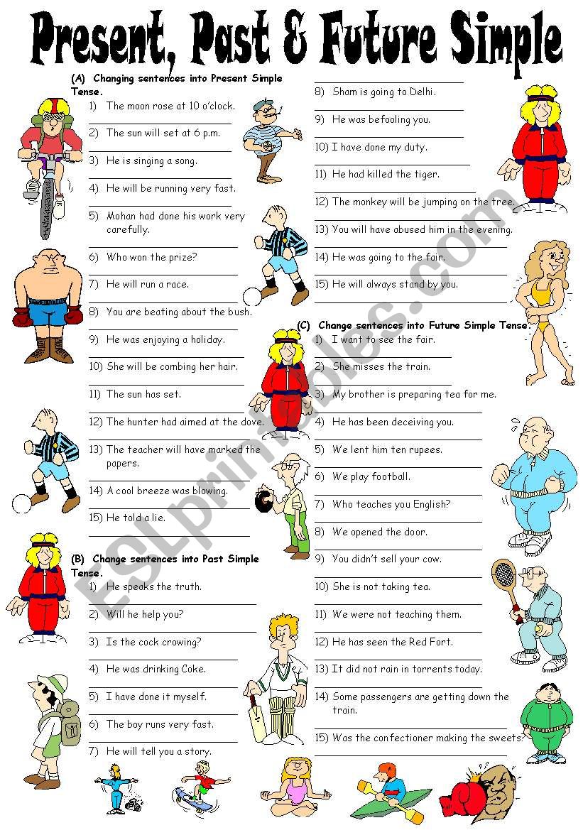 Exercises on Present, Past & Future Simple Tenses (Editable with Answers)