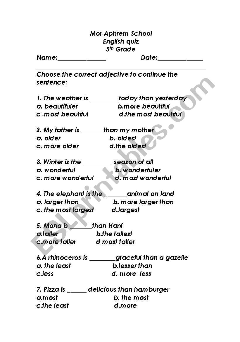 comparative and superlative worksheet