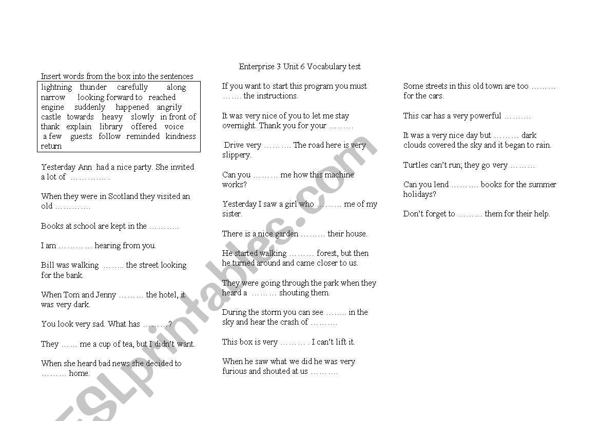 Enterprise 3 unit 7 vocabulary test